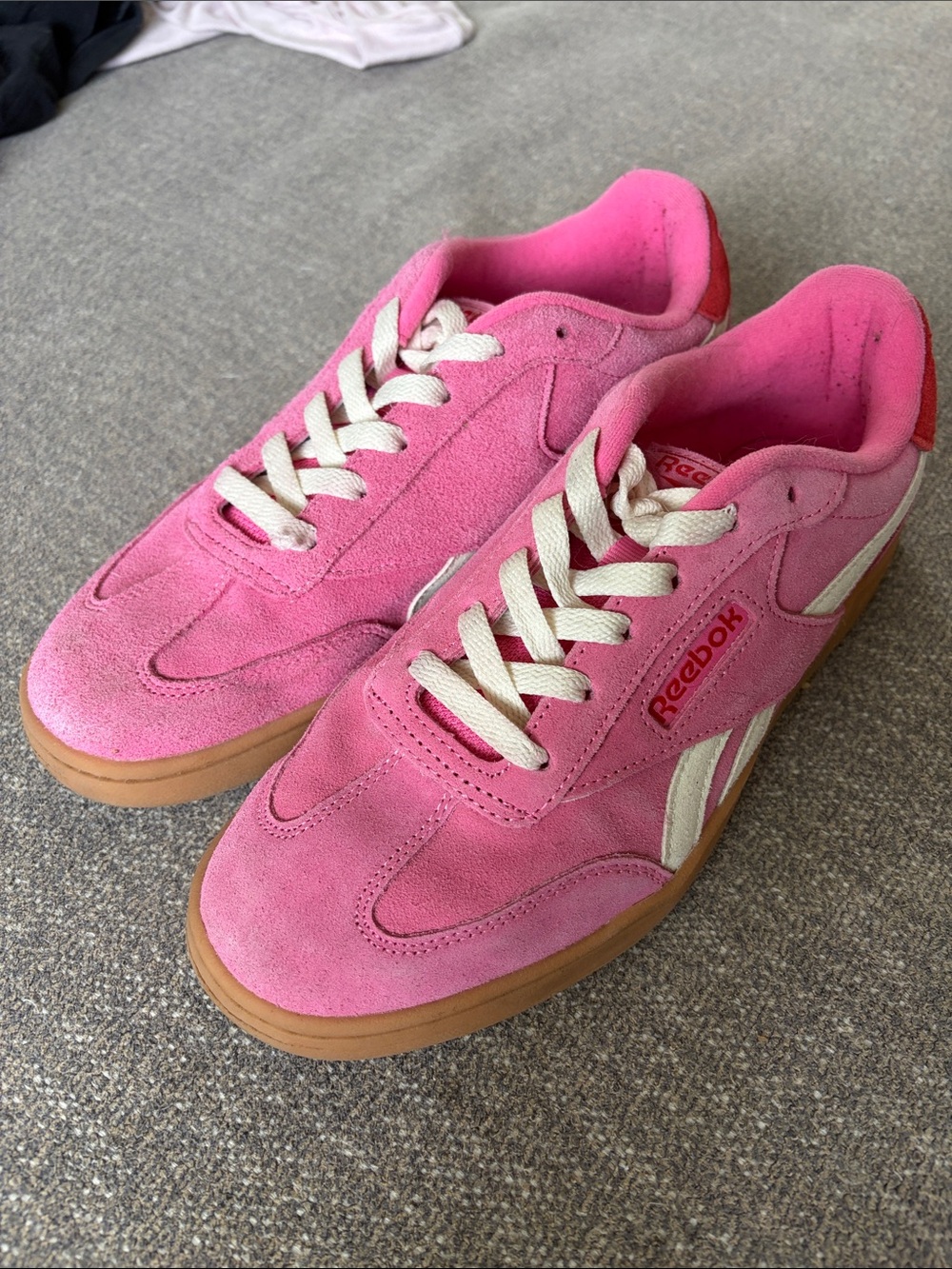 Reebok Pink Suede Low-Top Sneakers with Cream Accents